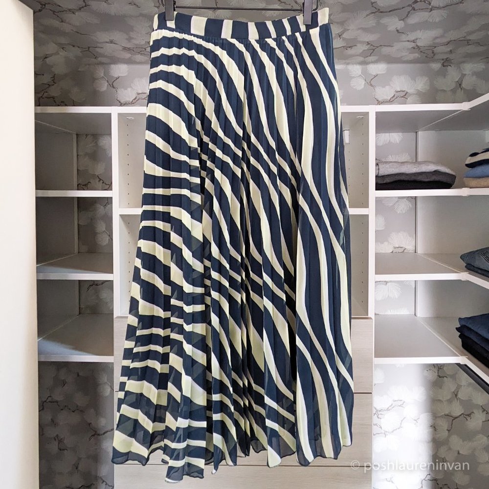 Marks & Spencer Tall M&S Collection Striped Pleated Midi Skirt NWT 8 - Picture 2 of 16